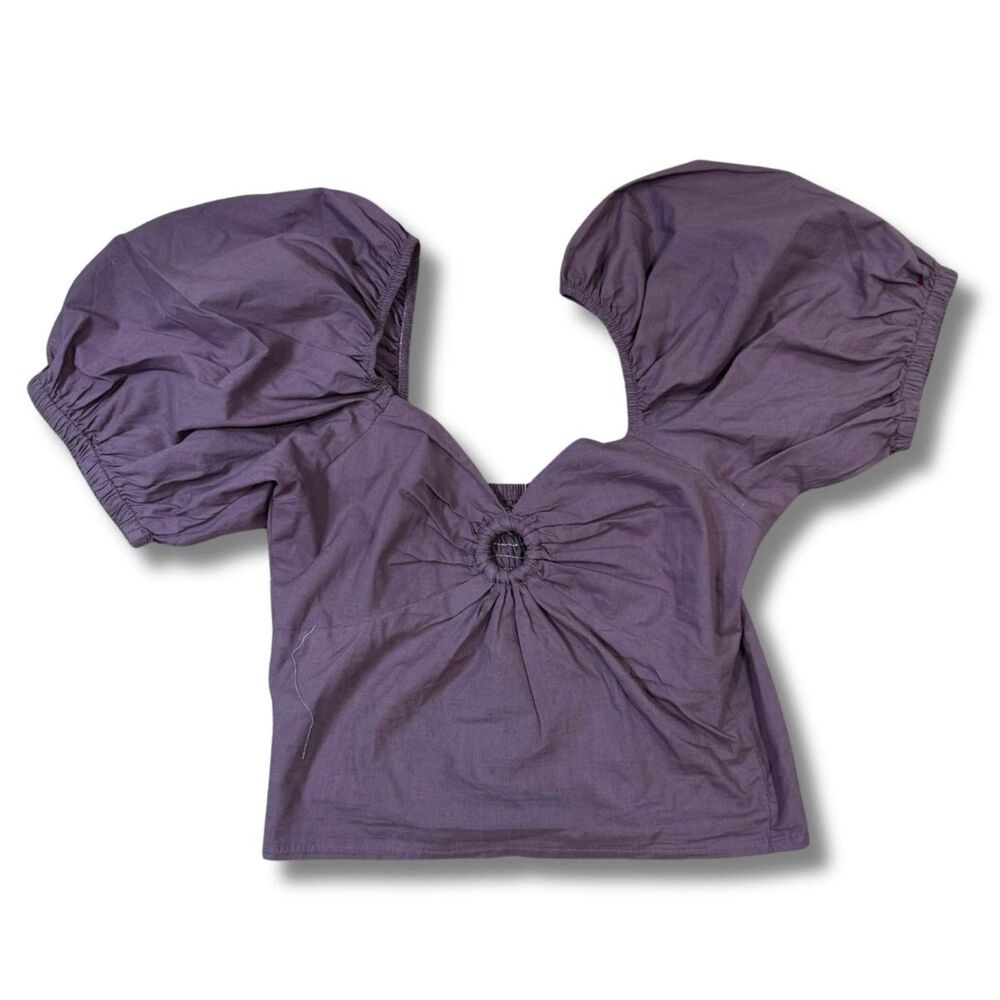 Sim & Sam Peasant Ruched Puff Sleeve Blouse - Purple, S
